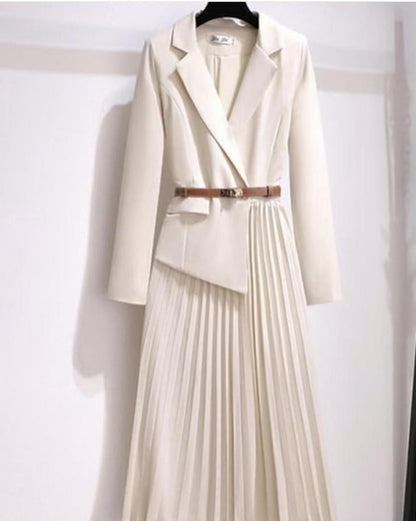 Pileli Midi Blazer Elbise