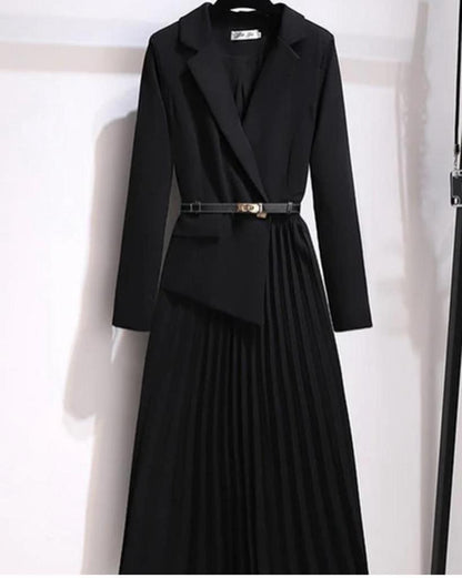 Pileli Midi Blazer Elbise